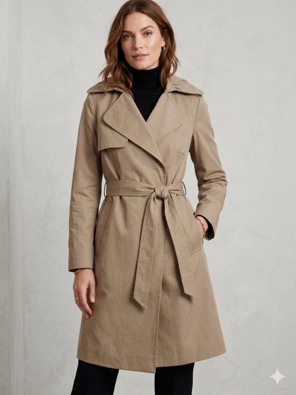 Ann Taylor Classic Women's Beige Trench Coat with Belt - SIZE SMALL